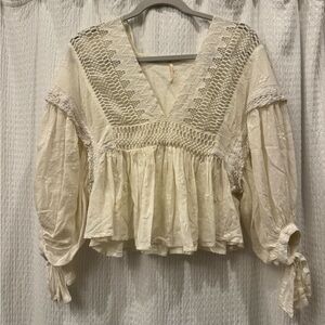 Free People Off White Detailed Cropped Blouse - Size S